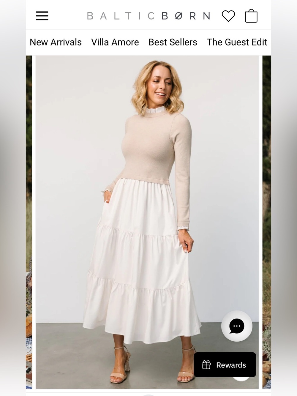 Baltic Born Beige Knit Bodice Cream Tiered Maxi Dress
